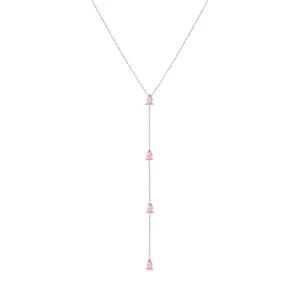 Four Teardrops Lariat Choker - Silver Light Pink