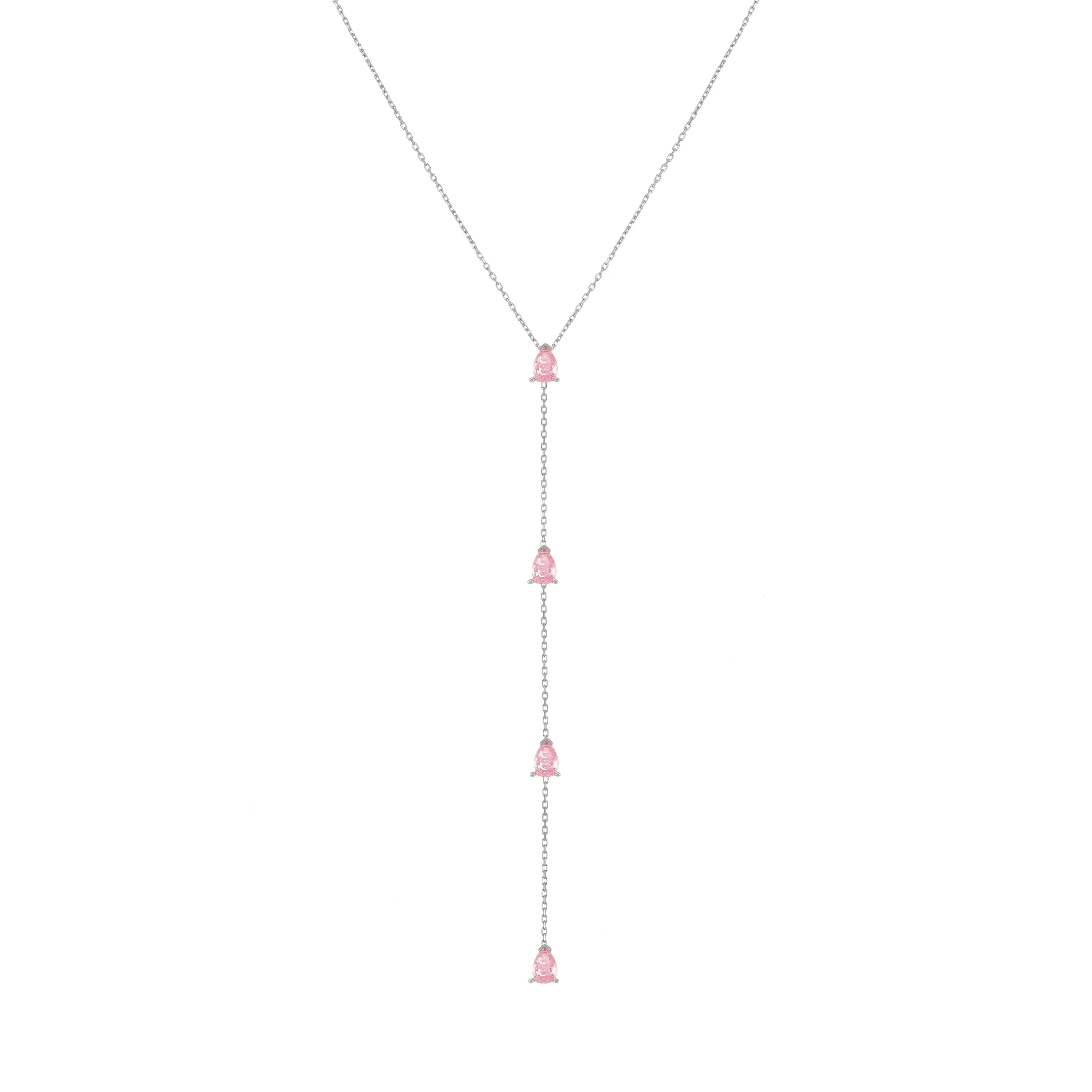 Four Teardrops Lariat Choker - Silver Light Pink