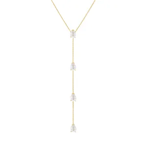 Four Teardrops Lariat Necklace - Gold White