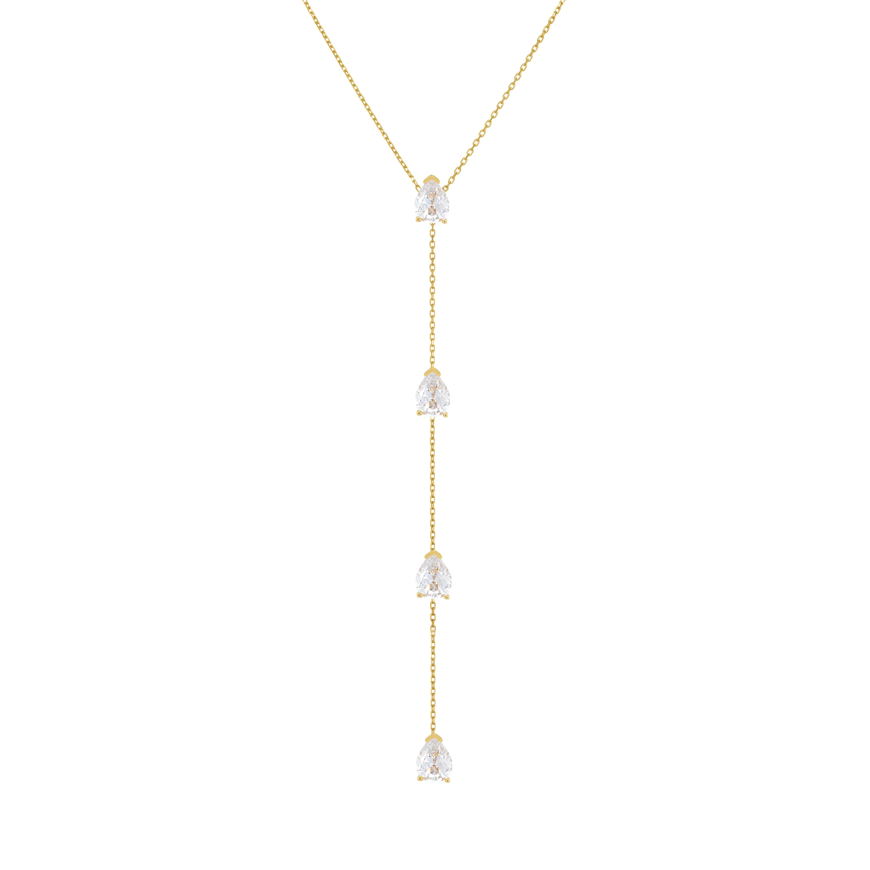Four Teardrops Lariat Necklace - Gold White