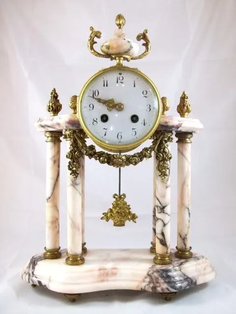 French Marble Ormolu Column Clock