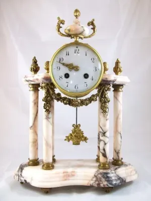 French Marble Ormolu Column Clock