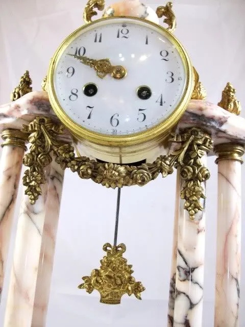 French Marble Ormolu Column Clock