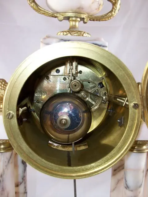 French Marble Ormolu Column Clock