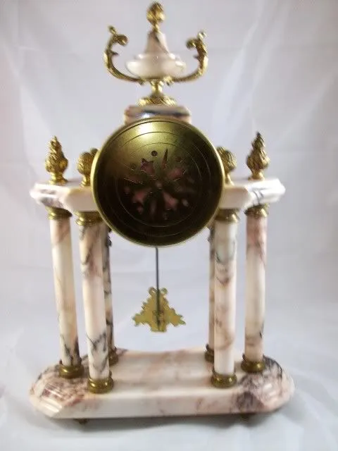 French Marble Ormolu Column Clock