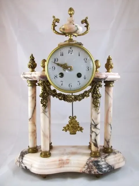 French Marble Ormolu Column Clock
