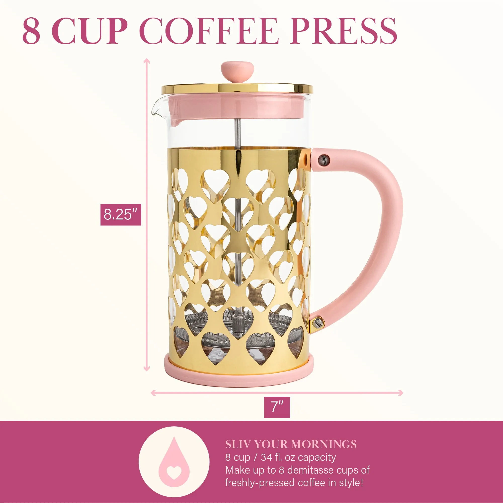 French Press Coffee Maker And Golden Heart Shaped Measuring Scoop Set 34Oz New