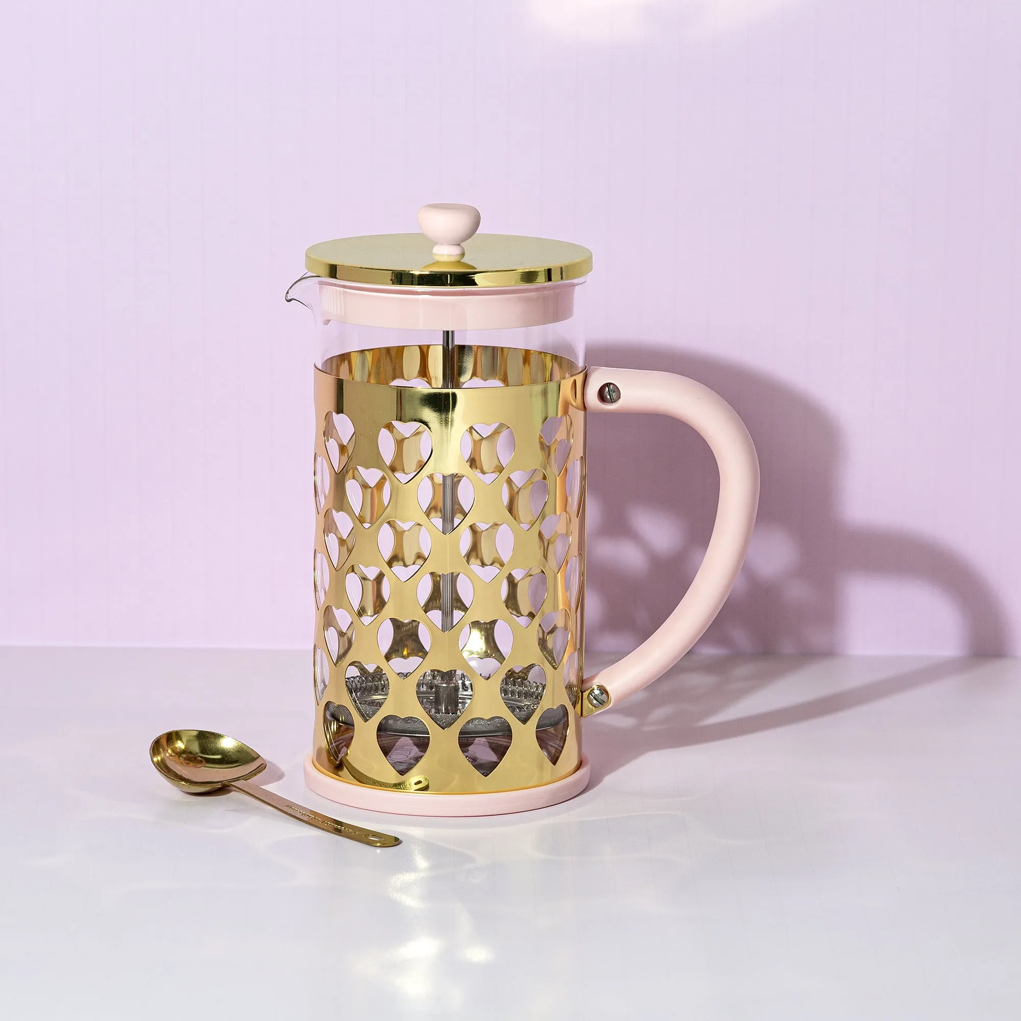 French Press Coffee Maker And Golden Heart Shaped Measuring Scoop Set 34Oz New
