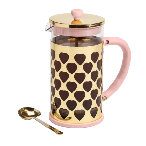 French Press Coffee Maker And Golden Heart Shaped Measuring Scoop Set 34Oz New