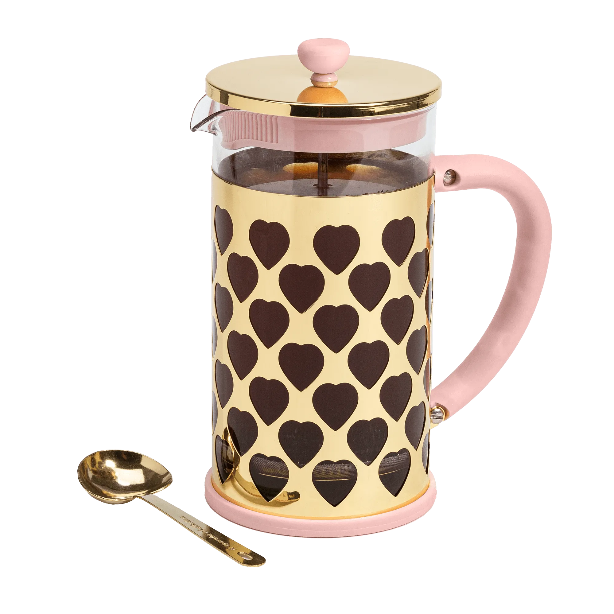 French Press Coffee Maker And Golden Heart Shaped Measuring Scoop Set 34Oz New