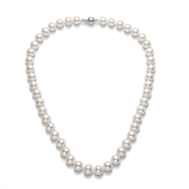 Freshwater Cultured White Pearl Necklace Ball Shaped Buckle
