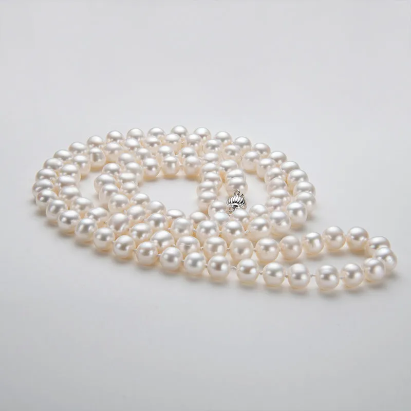 Freshwater Cultured White Pearl Necklace Ball Shaped Buckle