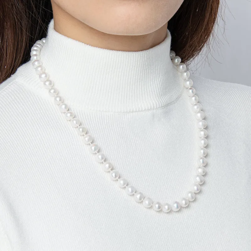 Freshwater Cultured White Pearl Necklace Heart Shaped Buckle