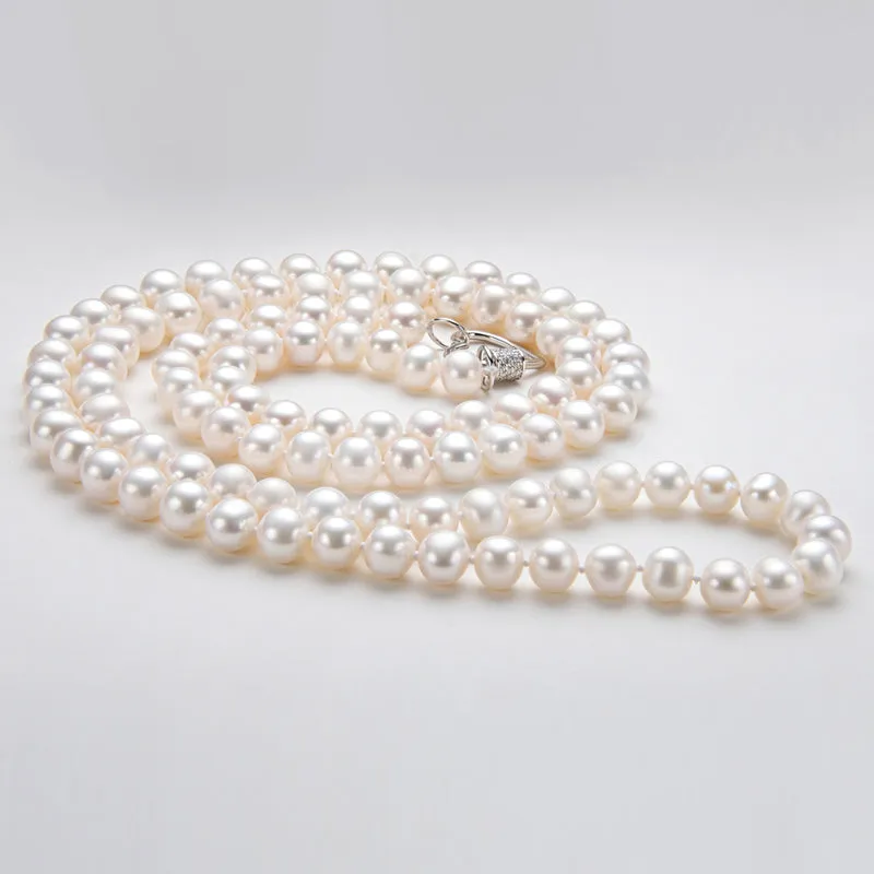 Freshwater Cultured White Pearl Necklace Heart Shaped Buckle