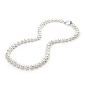 Freshwater Cultured White Pearl Necklace Heart Shaped Buckle