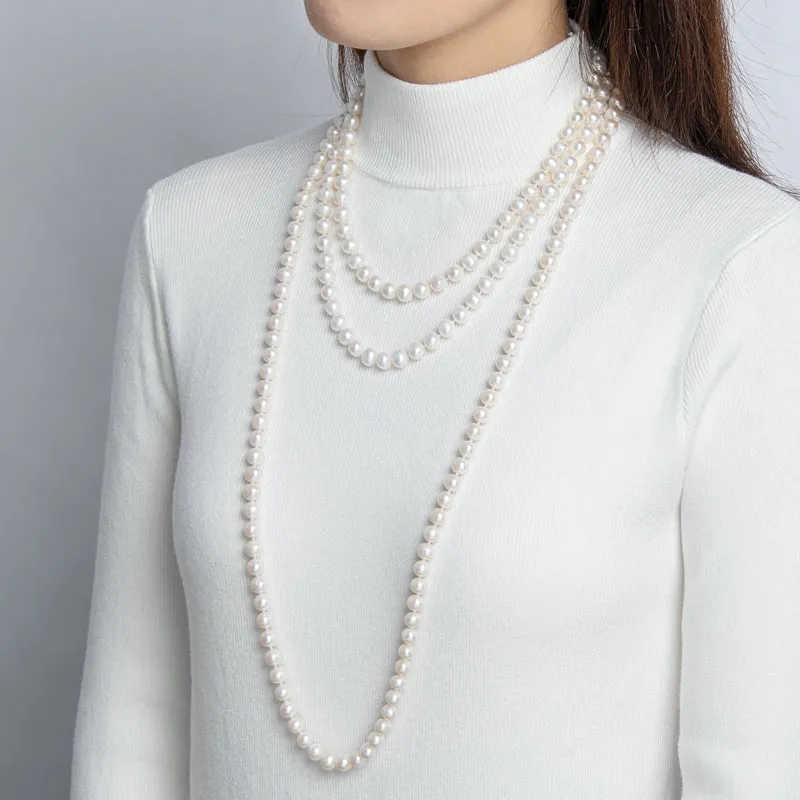 Freshwater Cultured White Pearl Necklace Heart Shaped Buckle