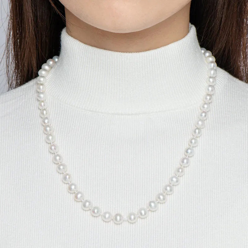 Freshwater Cultured White Pearl Necklace S Shaped Buckle