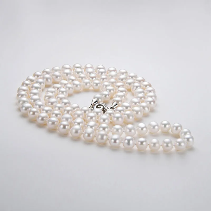Freshwater Cultured White Pearl Necklace S Shaped Buckle