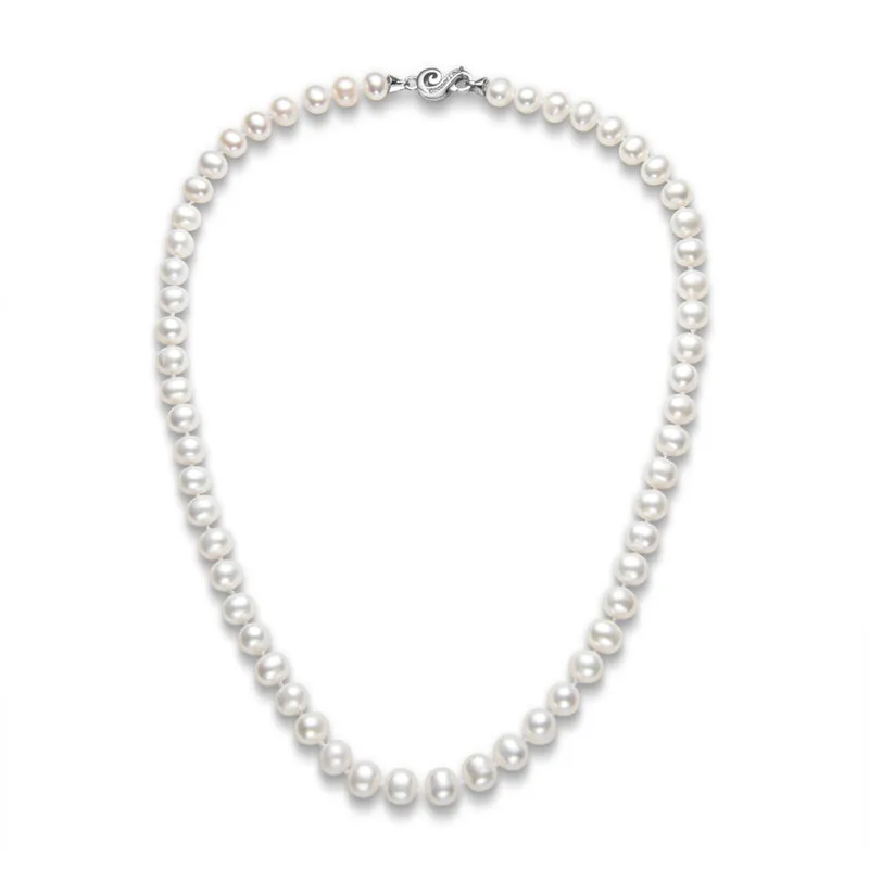 Freshwater Cultured White Pearl Necklace S Shaped Buckle