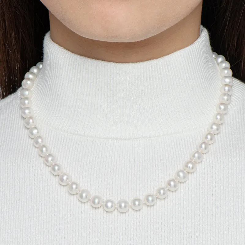 Freshwater Cultured White Pearl Necklace S Shaped Buckle