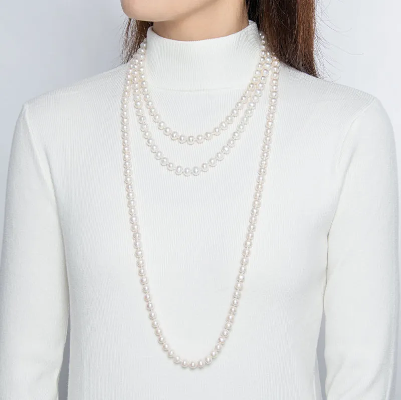 Freshwater Cultured White Pearl Necklace S Shaped Buckle