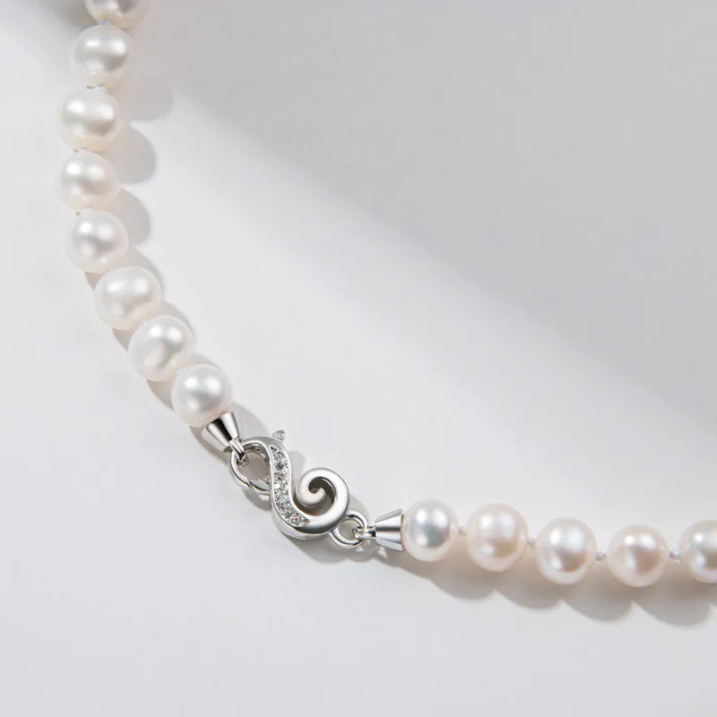Freshwater Cultured White Pearl Necklace S Shaped Buckle