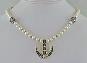 Freshwater pearl, silver Khanda / Adi Shakti Power Necklace