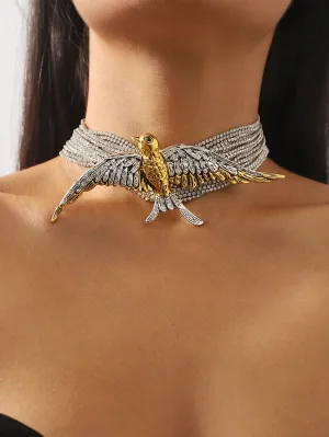 Full Diamond Encrusted Flying Bird & Swallow Necklace