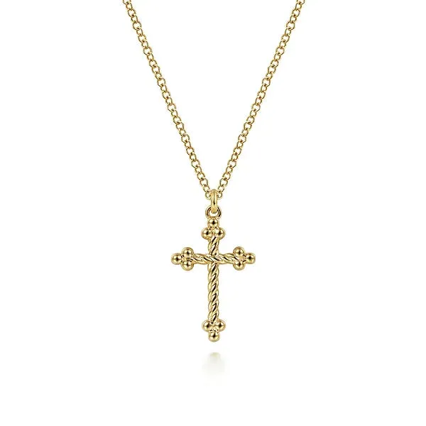 Gabriel 14kt Yellow Gold Twisted Rope Cross Necklace