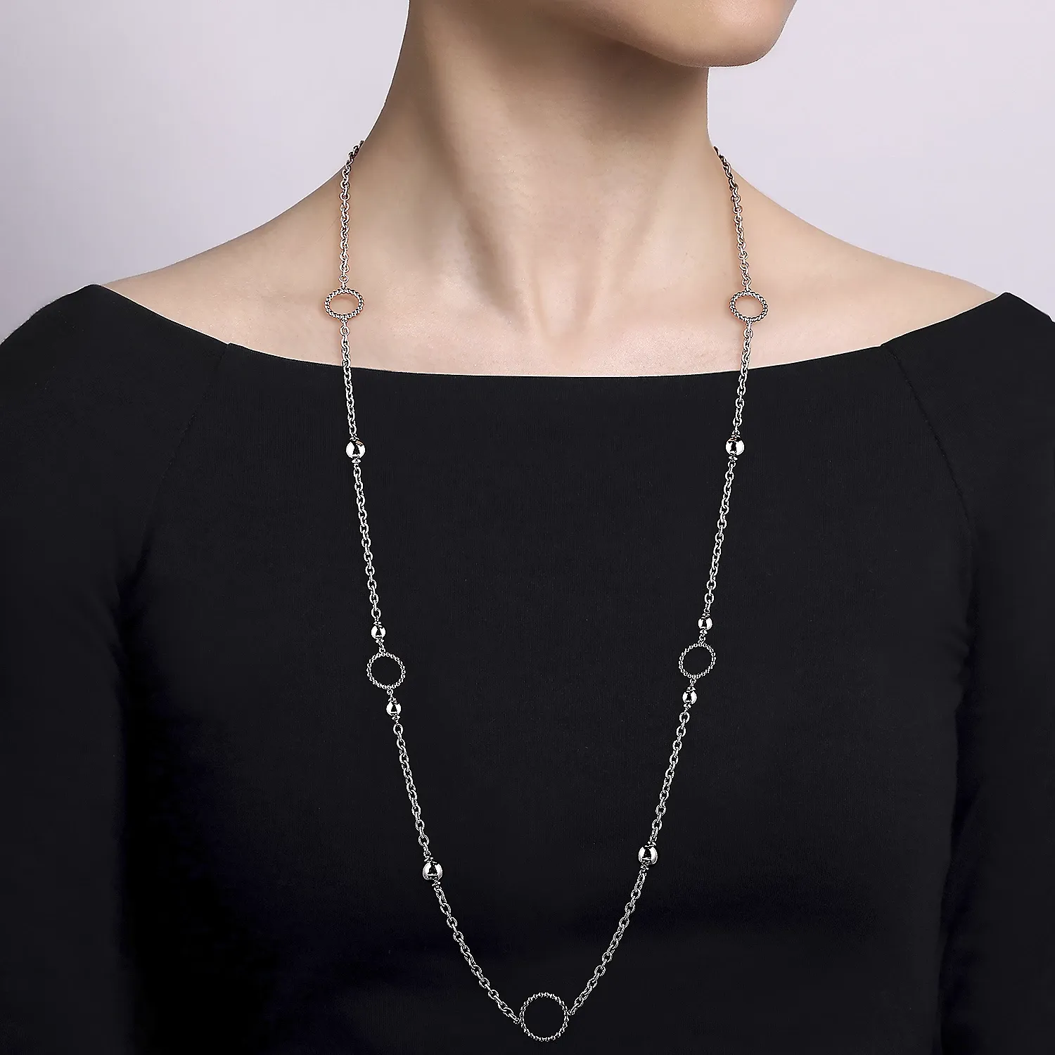 Gabriel Sterling Silver Round Beads Bujukan Necklace 32 Inch
