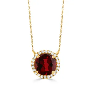 Garnet & Diamond Halo 18K Yellow Gold Necklace