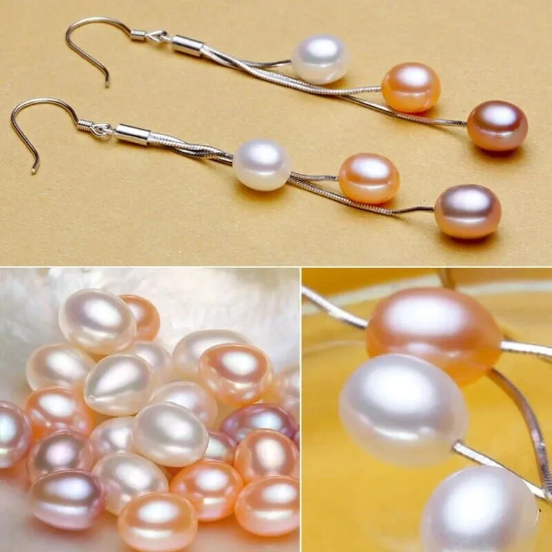Genuine Freshwater Pearl Y-Necklace, White Pink Purple Natural Pearl Earrings, Natural Pearl Bridal Jewelry