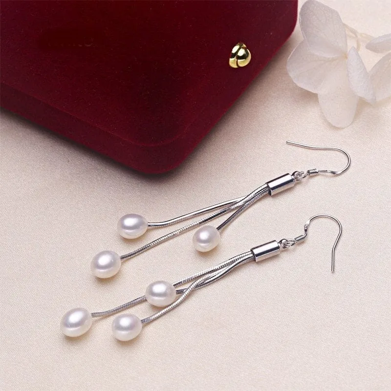 Genuine Freshwater Pearl Y-Necklace, White Pink Purple Natural Pearl Earrings, Natural Pearl Bridal Jewelry