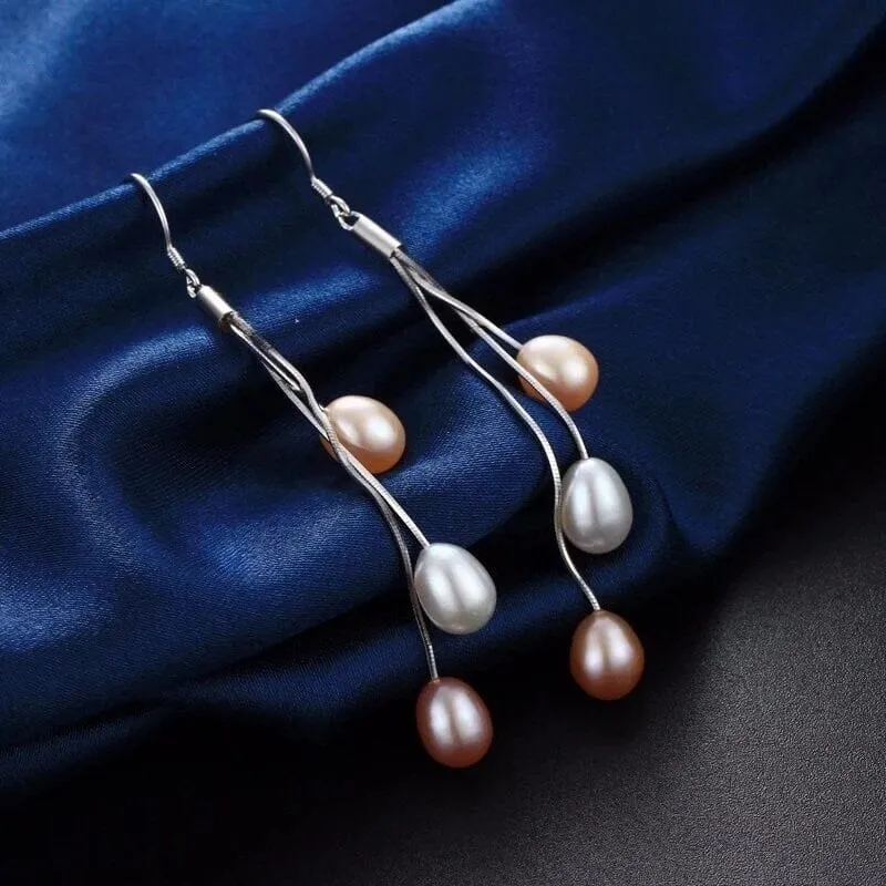 Genuine Freshwater Pearl Y-Necklace, White Pink Purple Natural Pearl Earrings, Natural Pearl Bridal Jewelry