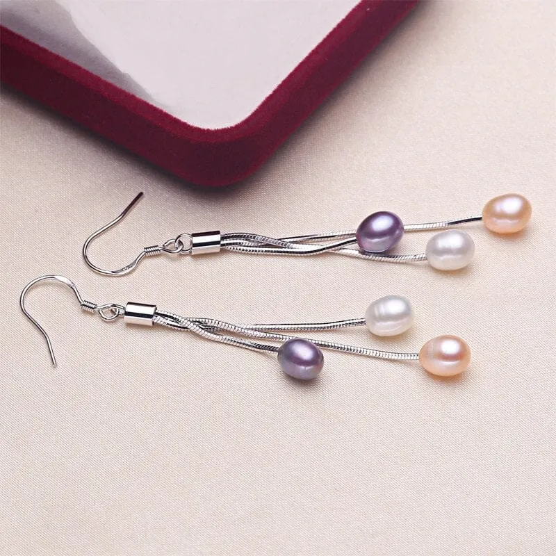 Genuine Freshwater Pearl Y-Necklace, White Pink Purple Natural Pearl Earrings, Natural Pearl Bridal Jewelry