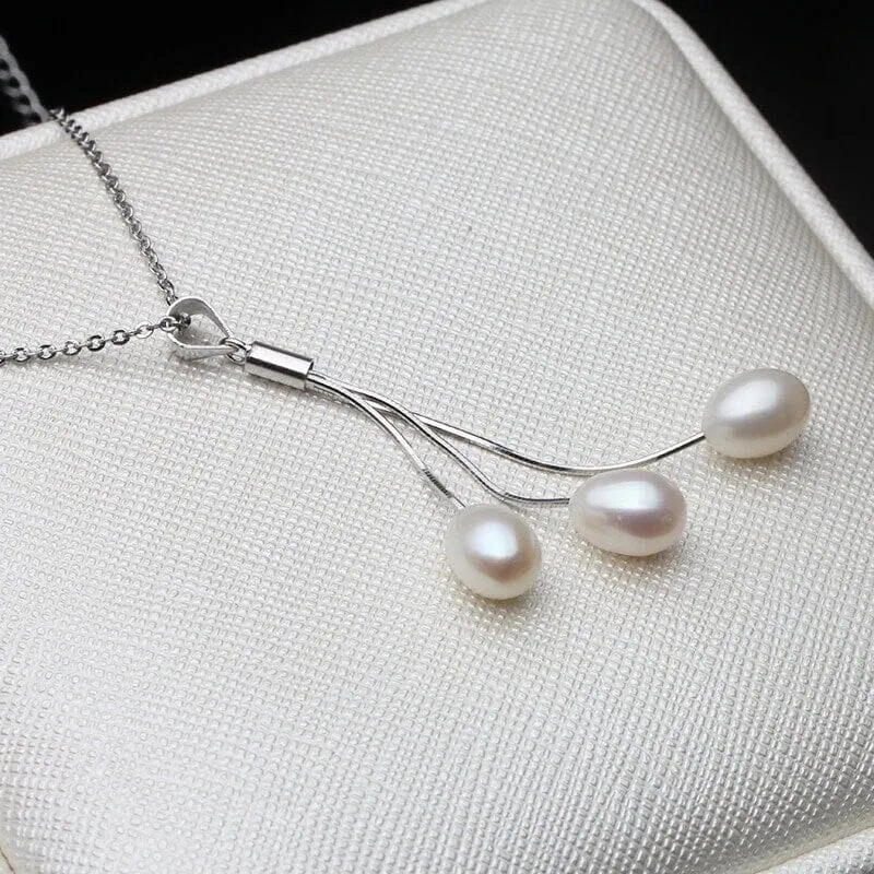 Genuine Freshwater Pearl Y-Necklace, White Pink Purple Natural Pearl Earrings, Natural Pearl Bridal Jewelry