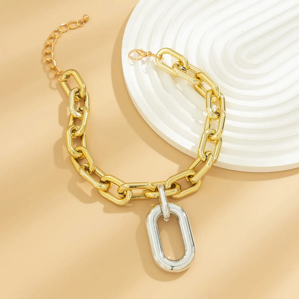 Geometric Gold Plated Zero Shaped Pendant Cable Chain Choker Necklace