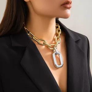 Geometric Gold Plated Zero Shaped Pendant Cable Chain Choker Necklace