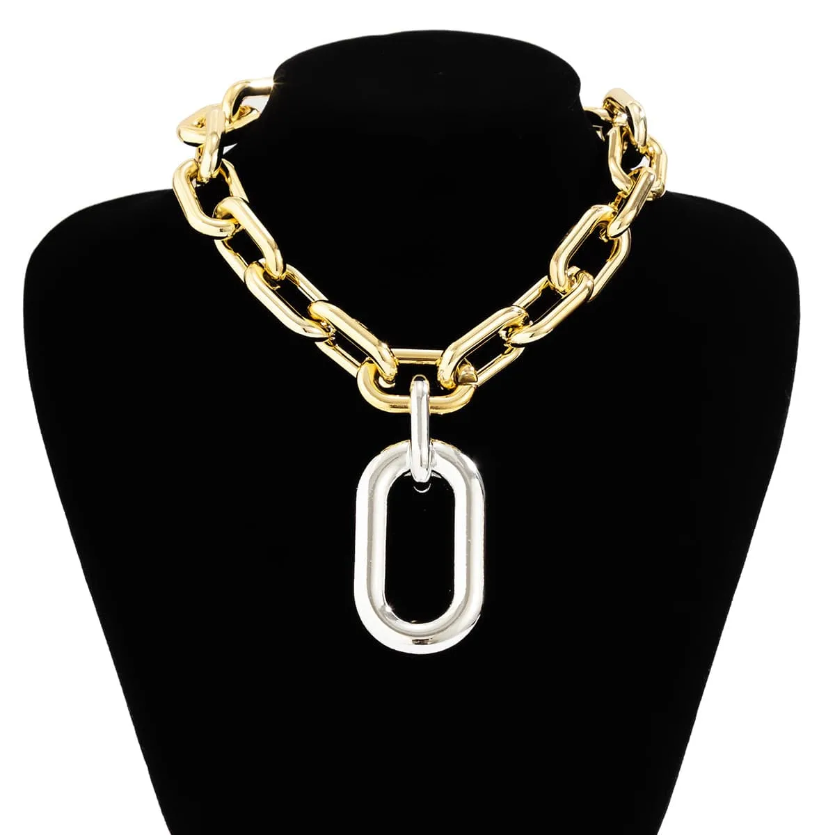 Geometric Gold Plated Zero Shaped Pendant Cable Chain Choker Necklace