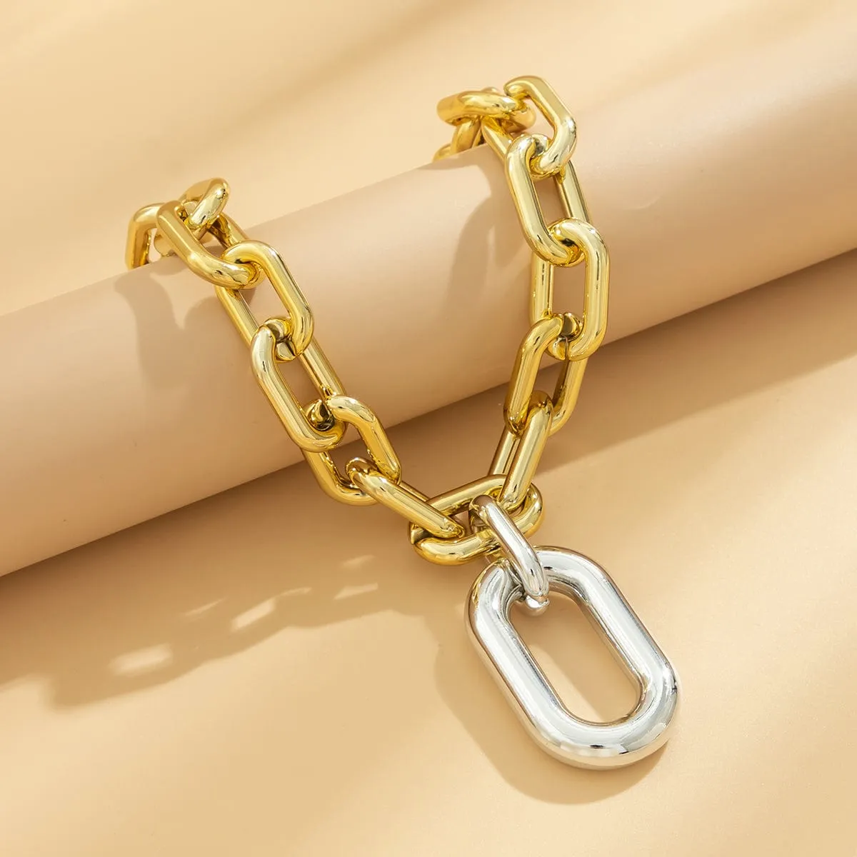 Geometric Gold Plated Zero Shaped Pendant Cable Chain Choker Necklace