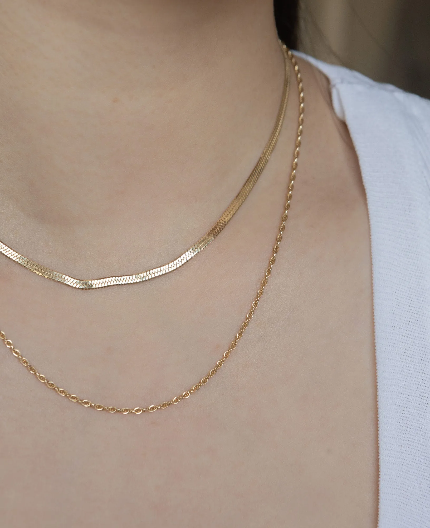 Gigi 14k Solid Gold Herringbone Chain Necklace