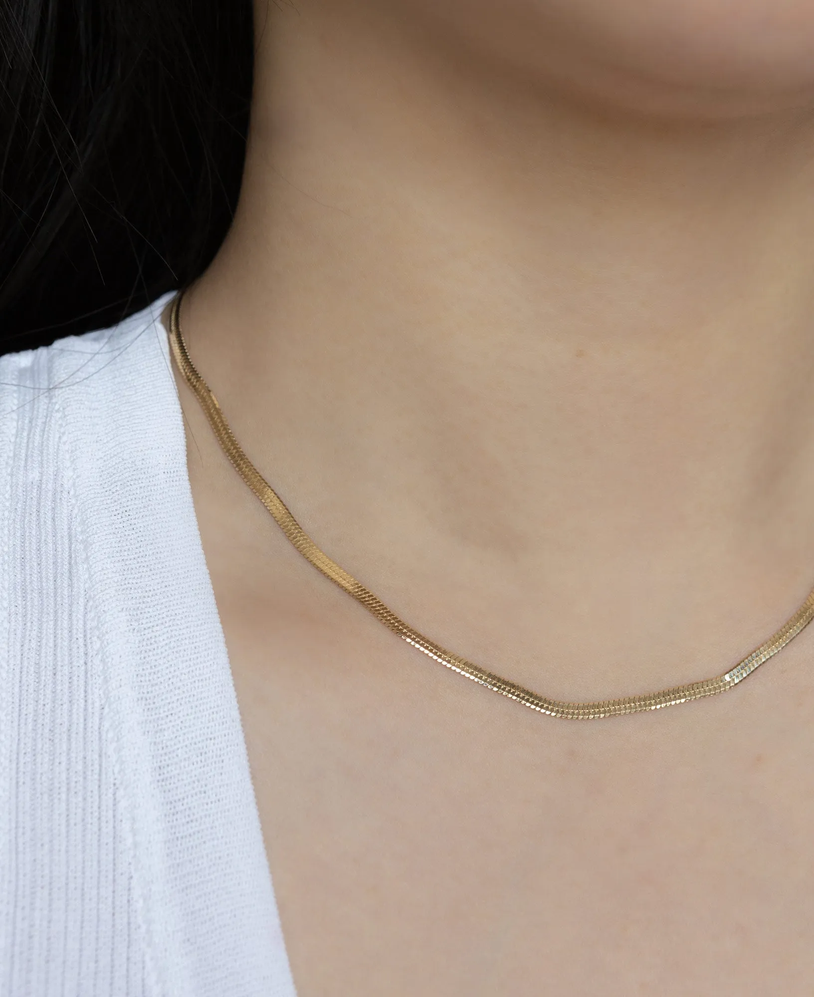Gigi 14k Solid Gold Herringbone Chain Necklace