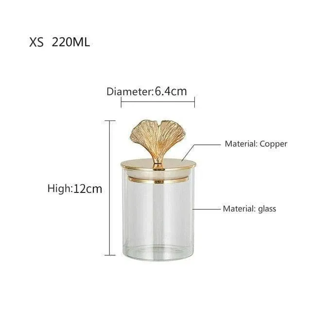 Gingko Leaf brassed Storage Jar with Sealed Lid