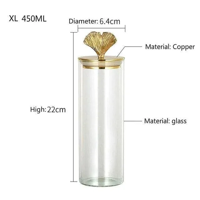 Gingko Leaf brassed Storage Jar with Sealed Lid
