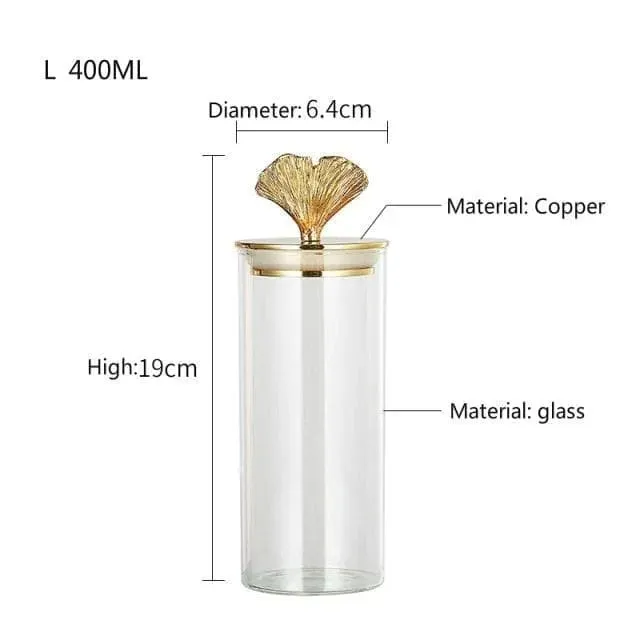 Gingko Leaf brassed Storage Jar with Sealed Lid