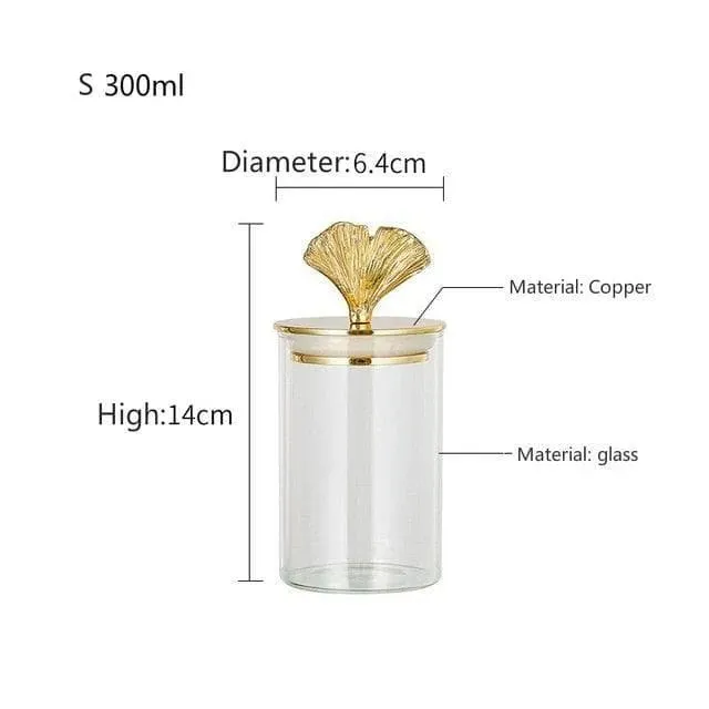 Gingko Leaf brassed Storage Jar with Sealed Lid