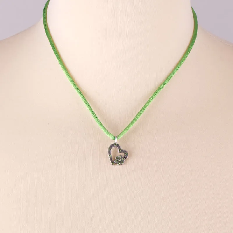 Girls Heart Necklace Ribbon with a Heart