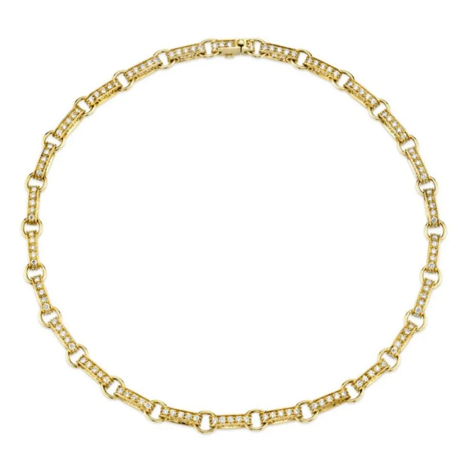 Gold & Diamond Large Round Rectangle Link Eternity Necklace