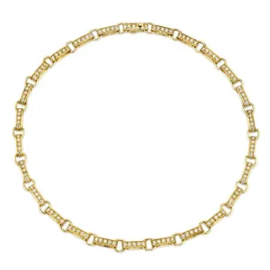 Gold & Diamond Large Round Rectangle Link Eternity Necklace