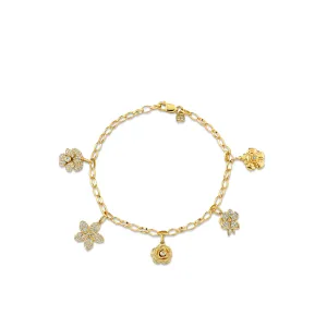 Gold & Diamond Multi-Flower Charm Bracelet